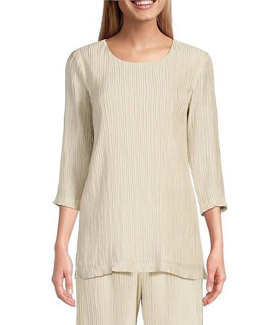 Caroline Rose Plisse Crinkled Pleat Scoop Neck 3/4 Sleeve Coordinating Tunic Product Image