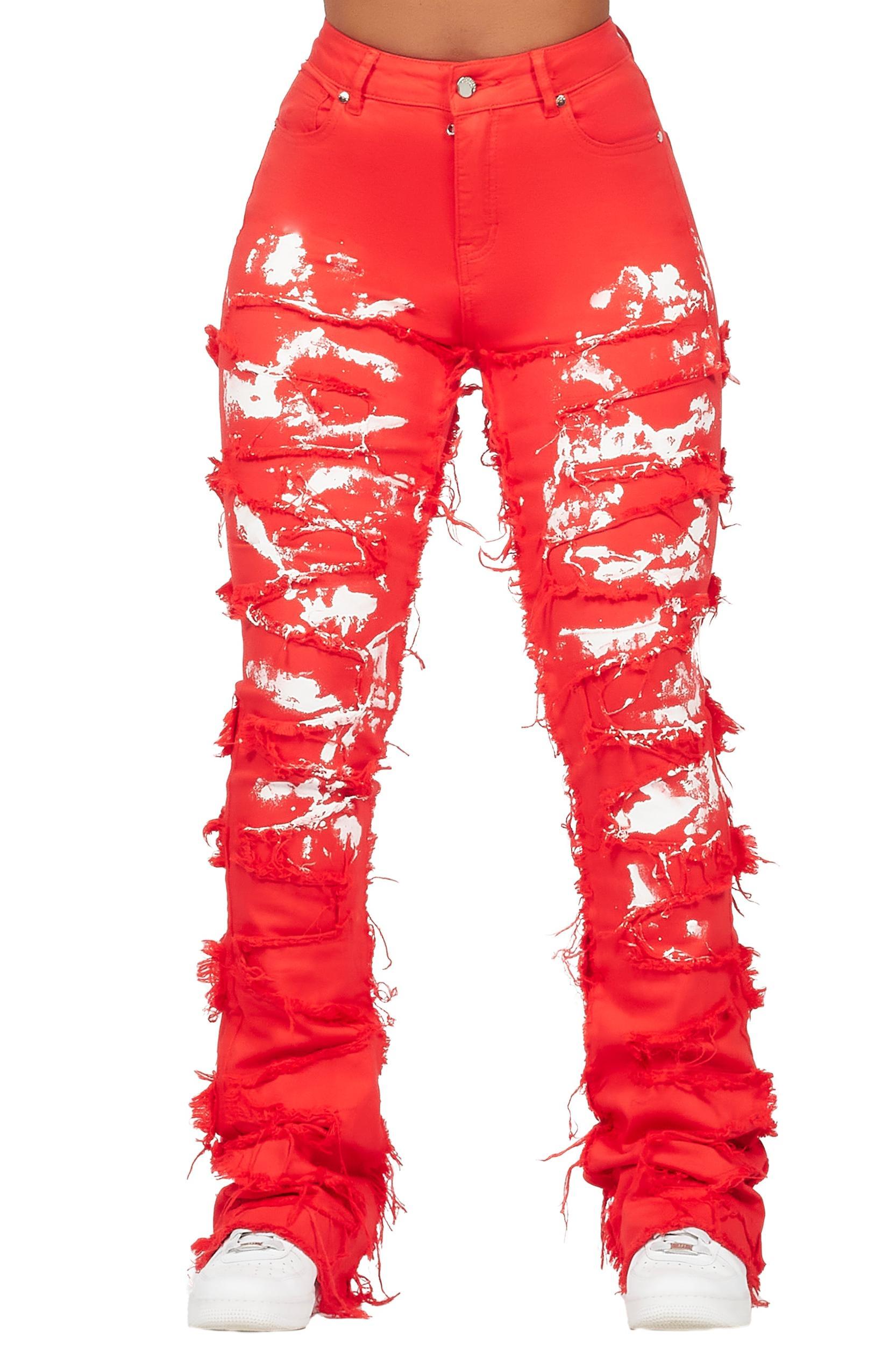 Kristen Red Painted Stacked Jean Female Product Image