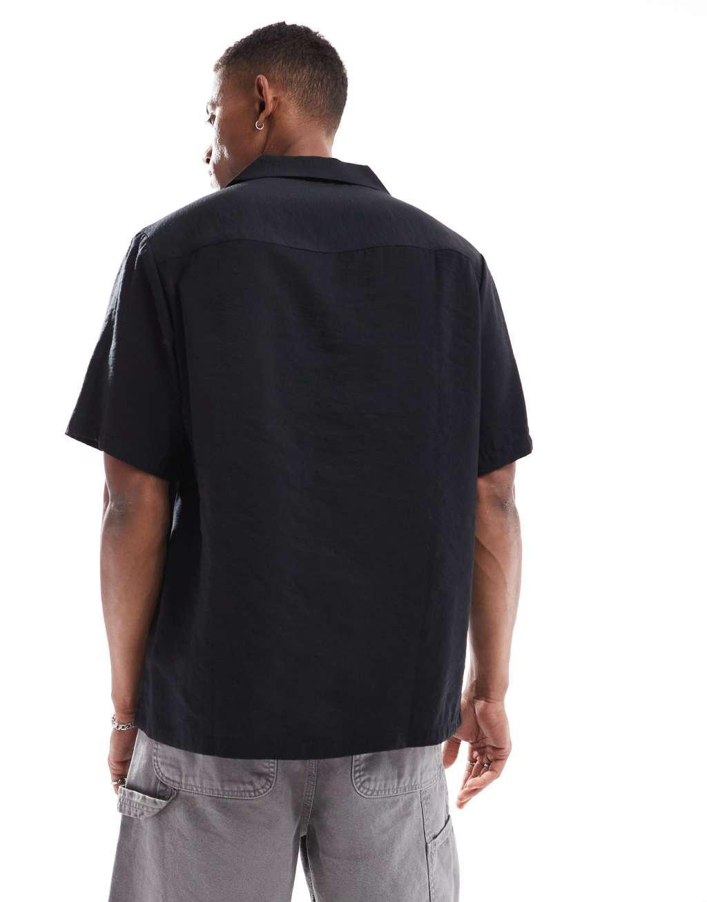 ASOS DESIGN short sleeve relaxed camp collar shirt in black Product Image
