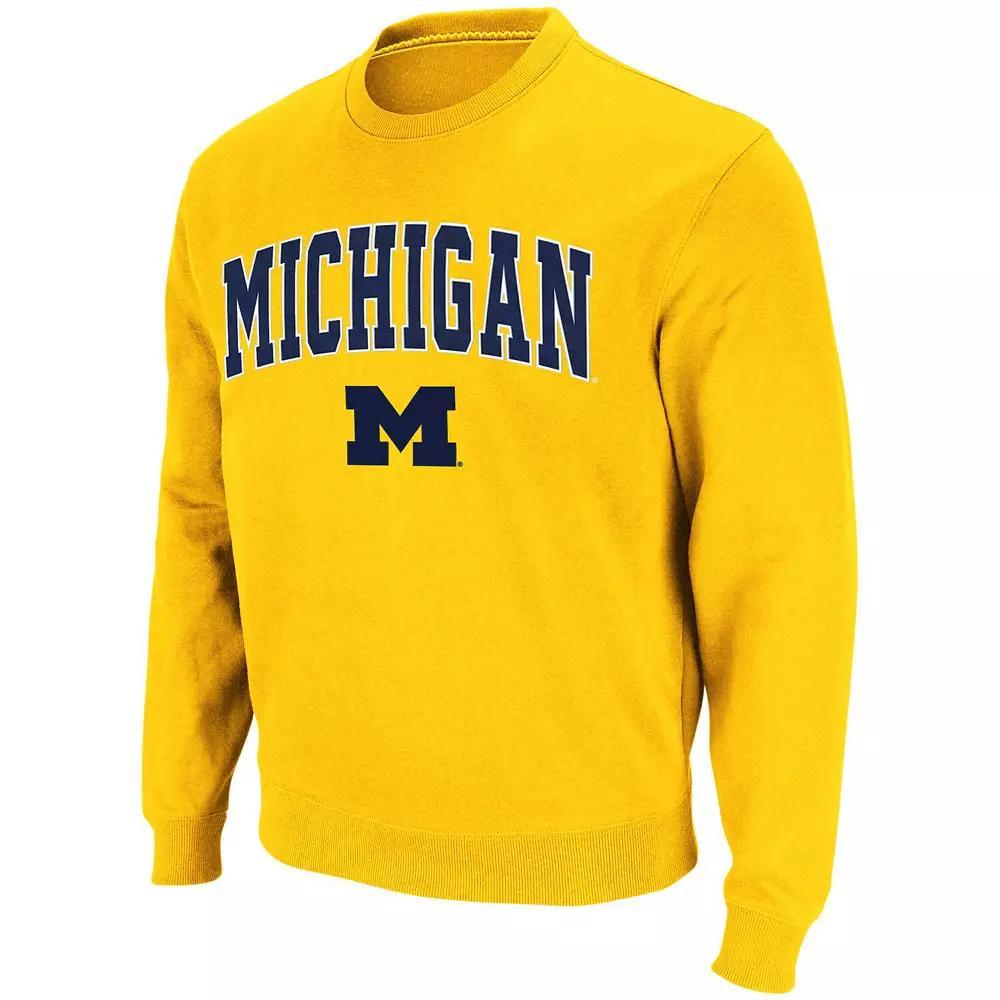 Men's Colosseum Maize Michigan Wolverines Arch & Logo Crew Neck Sweatshirt, Size: Medium, Gold Product Image