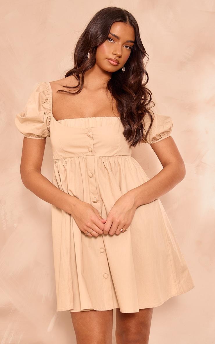 Stone Cotton Button Down Smock Dress Product Image