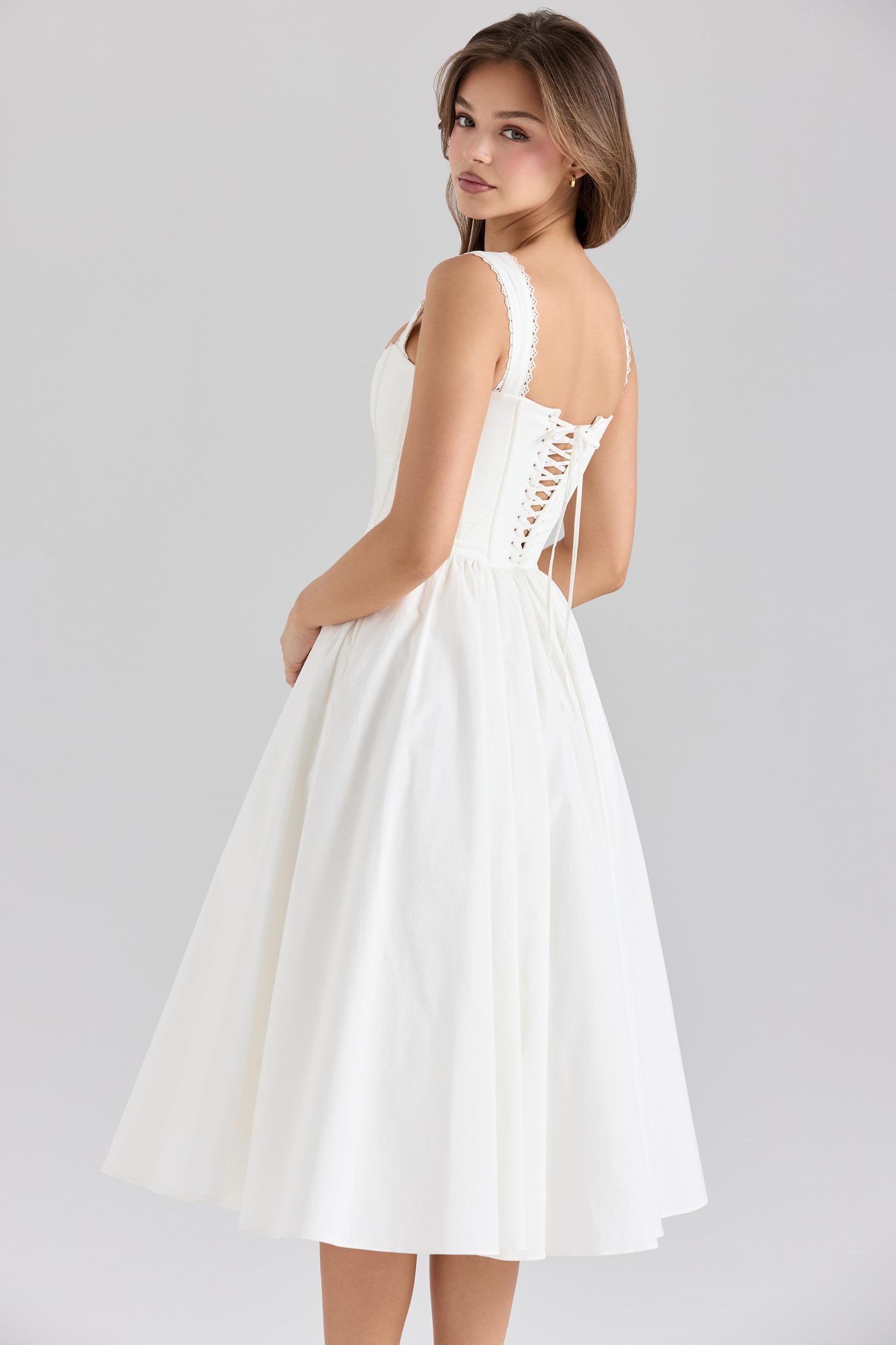 Amara  white stretch cotton corset midi dress Product Image