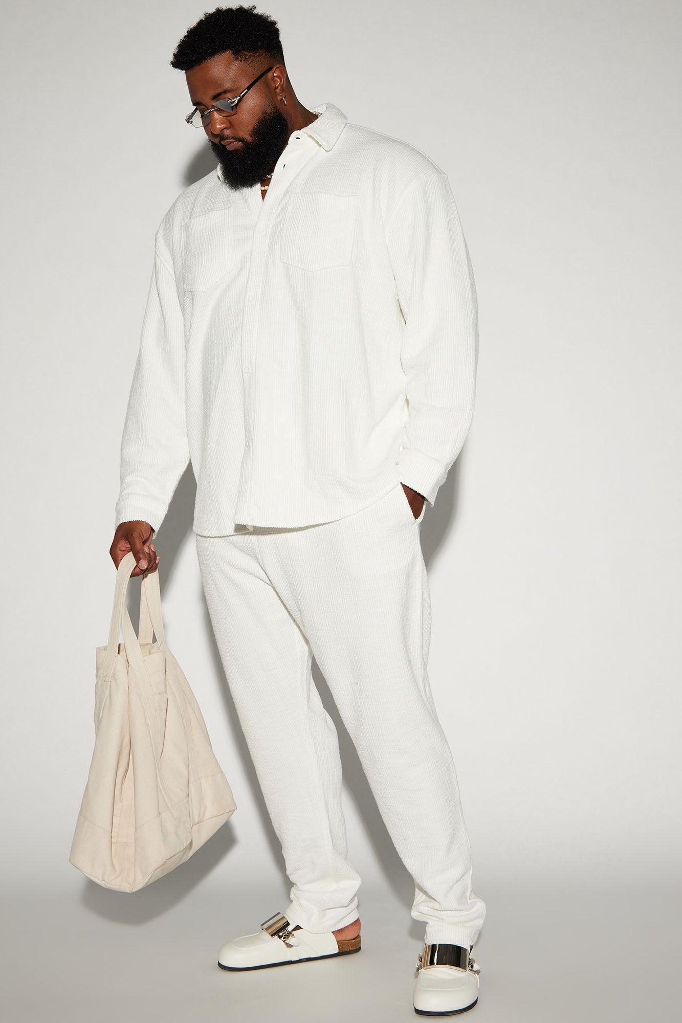 Dean Textured Slim Pants - White Product Image