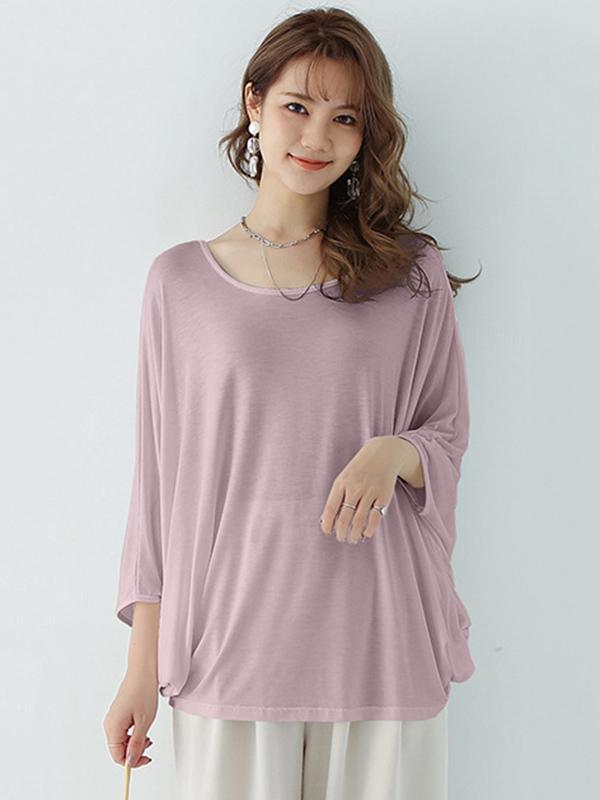 Vintage Loose Round-Neck Batwing Sleeves Shirts Product Image