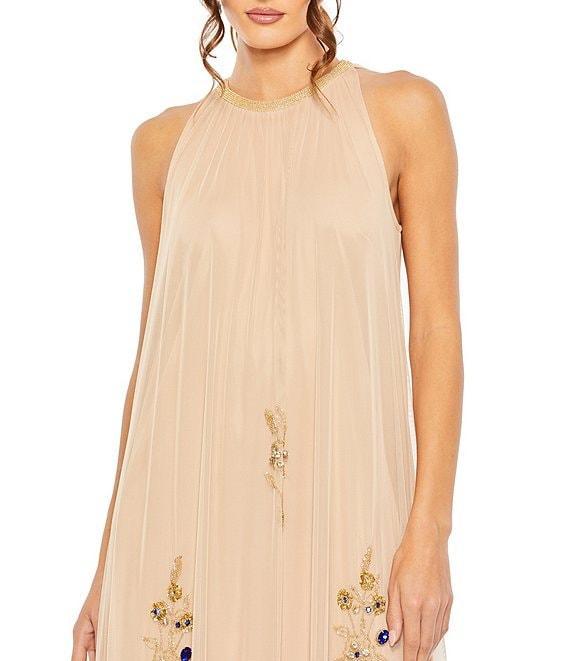 Mac Duggal Halter Neck Sleeveless Hi-Low Embellished Hem Chiffon Trapeze Gown Product Image