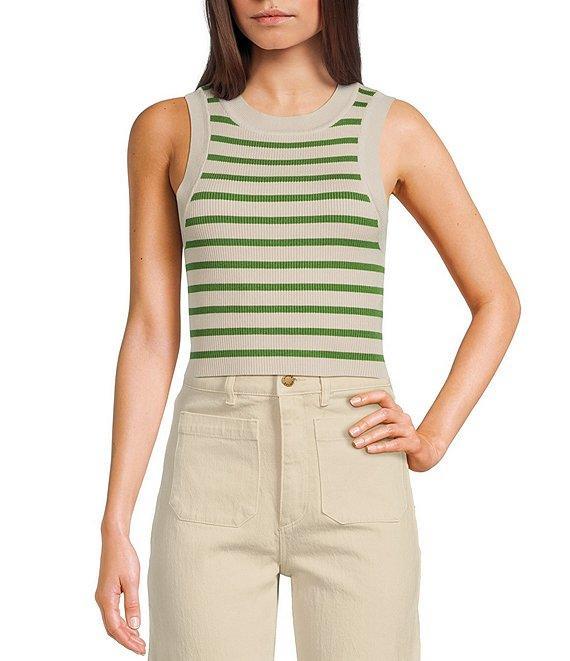 Signature 8 Crew Neck Sleeveless Stripe Rib Tank Top Product Image