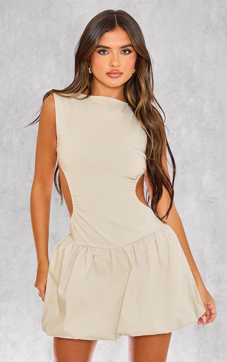 Stone Stretch Woven Cut Out Backless Shift Dress Product Image