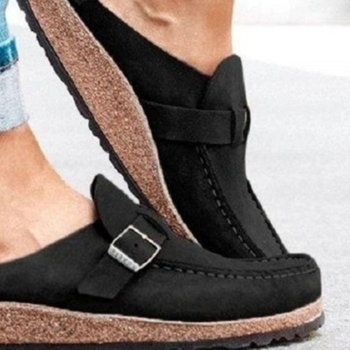 Round Toe Low Heel Buckle Sneakers Product Image