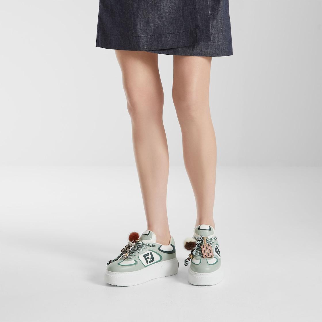 Fendi MatchLow top platform shoes in green leather with charm Product Image