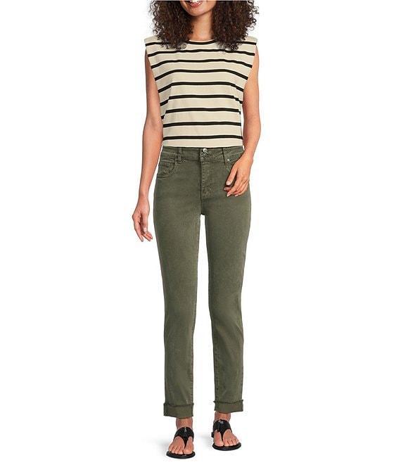 KUT from the Kloth Amy Denim Double Button Ankle Straight Leg Roll Up Cuff Jeans Product Image
