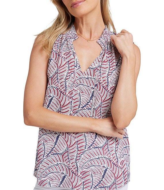 NYDJ Gemma Printed Knit Split Neck Sleeveless Blouse Product Image