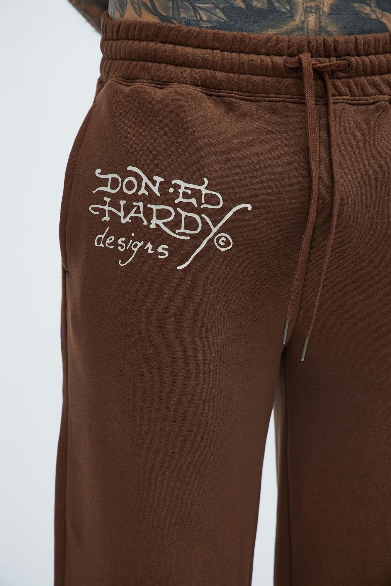 Ed Hardy Panther Tiger Baggy Sweatpants - Chocolate Product Image