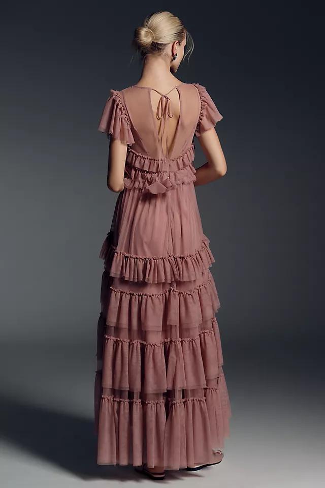 By Anthropologie Ruffle-Sleeve Tiered Tulle Midi Dress Product Image