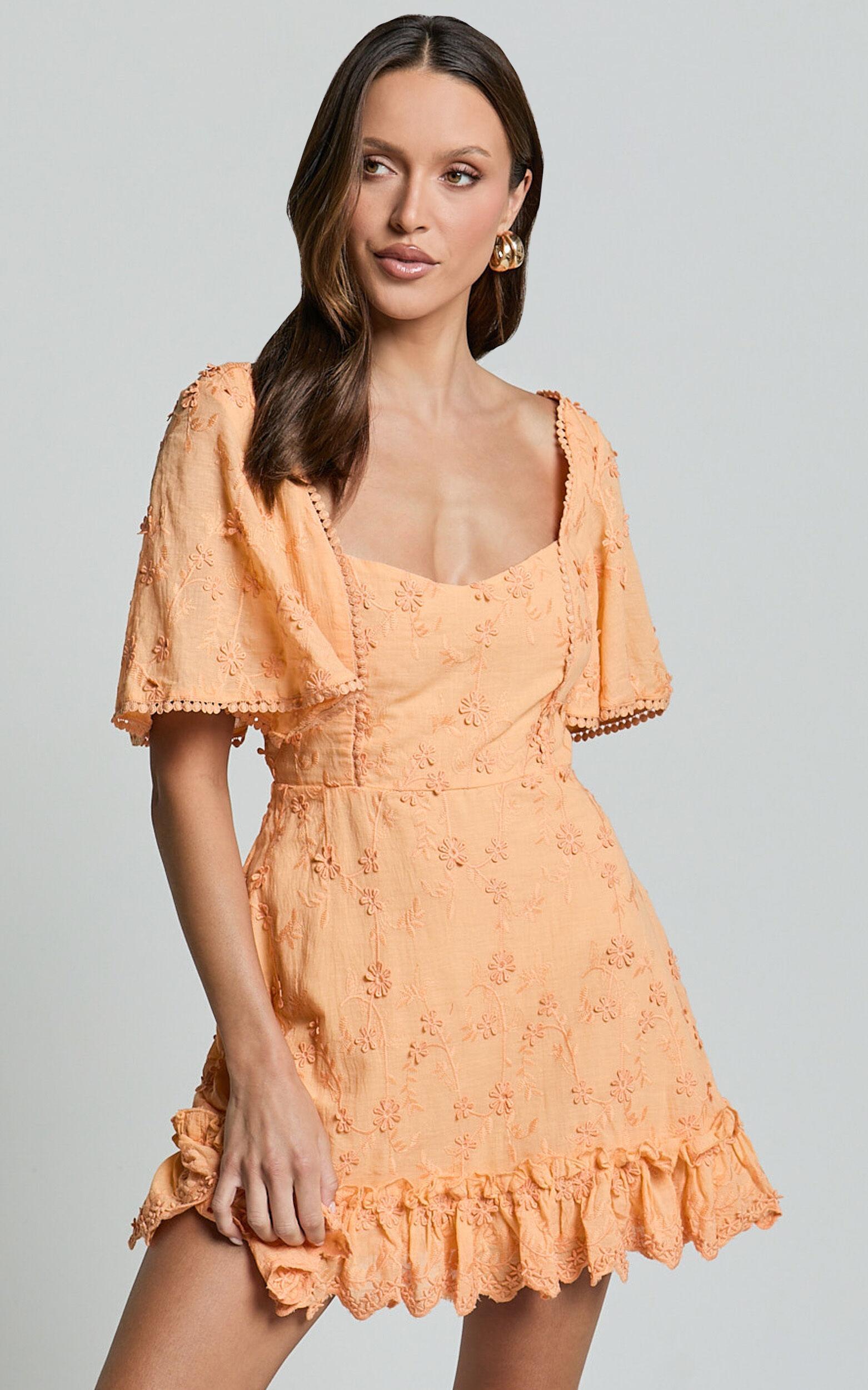 Fancy A Spritz Mini Dress - Square Neck Dress in Peach Fuzz Product Image