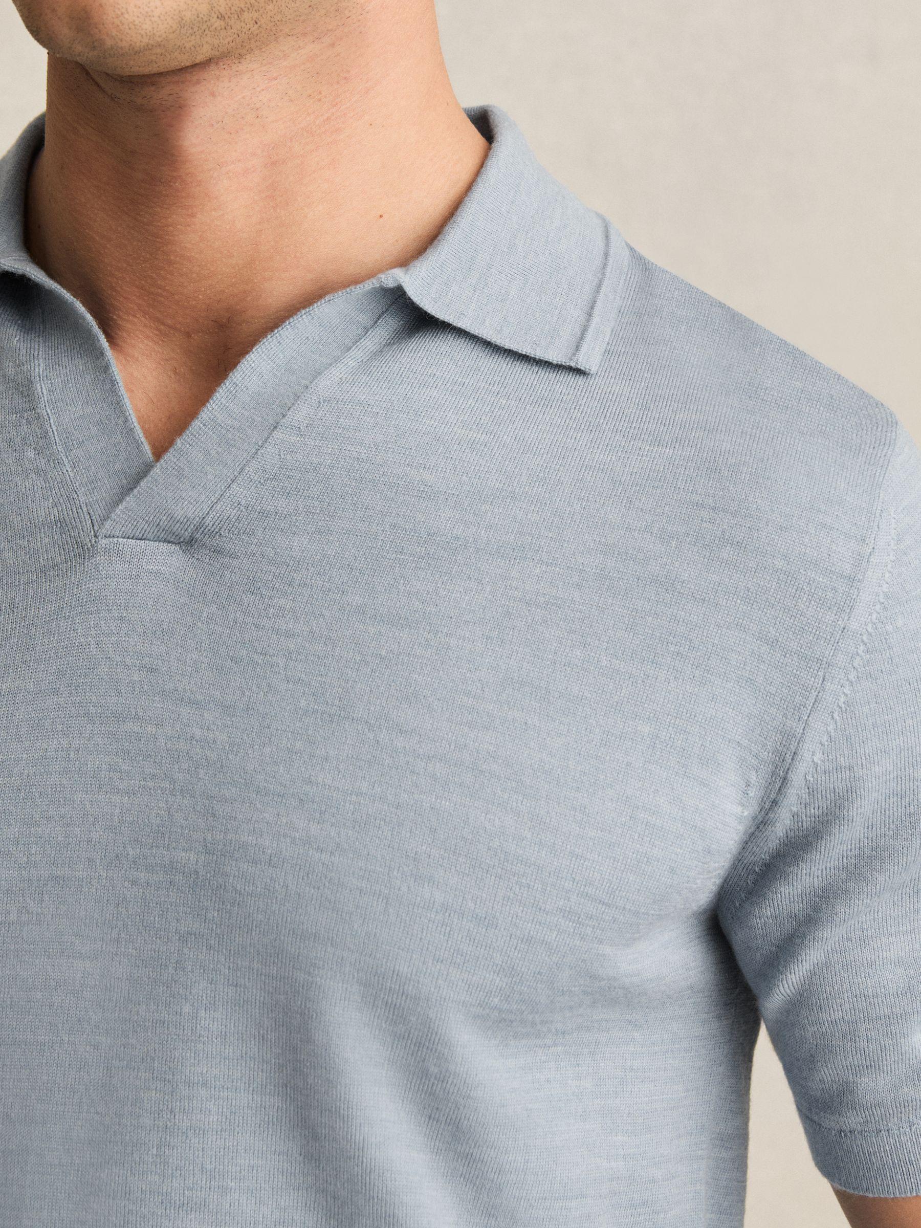 Merino Wool Open Collar Polo Shirt in Soft Blue Melange Product Image