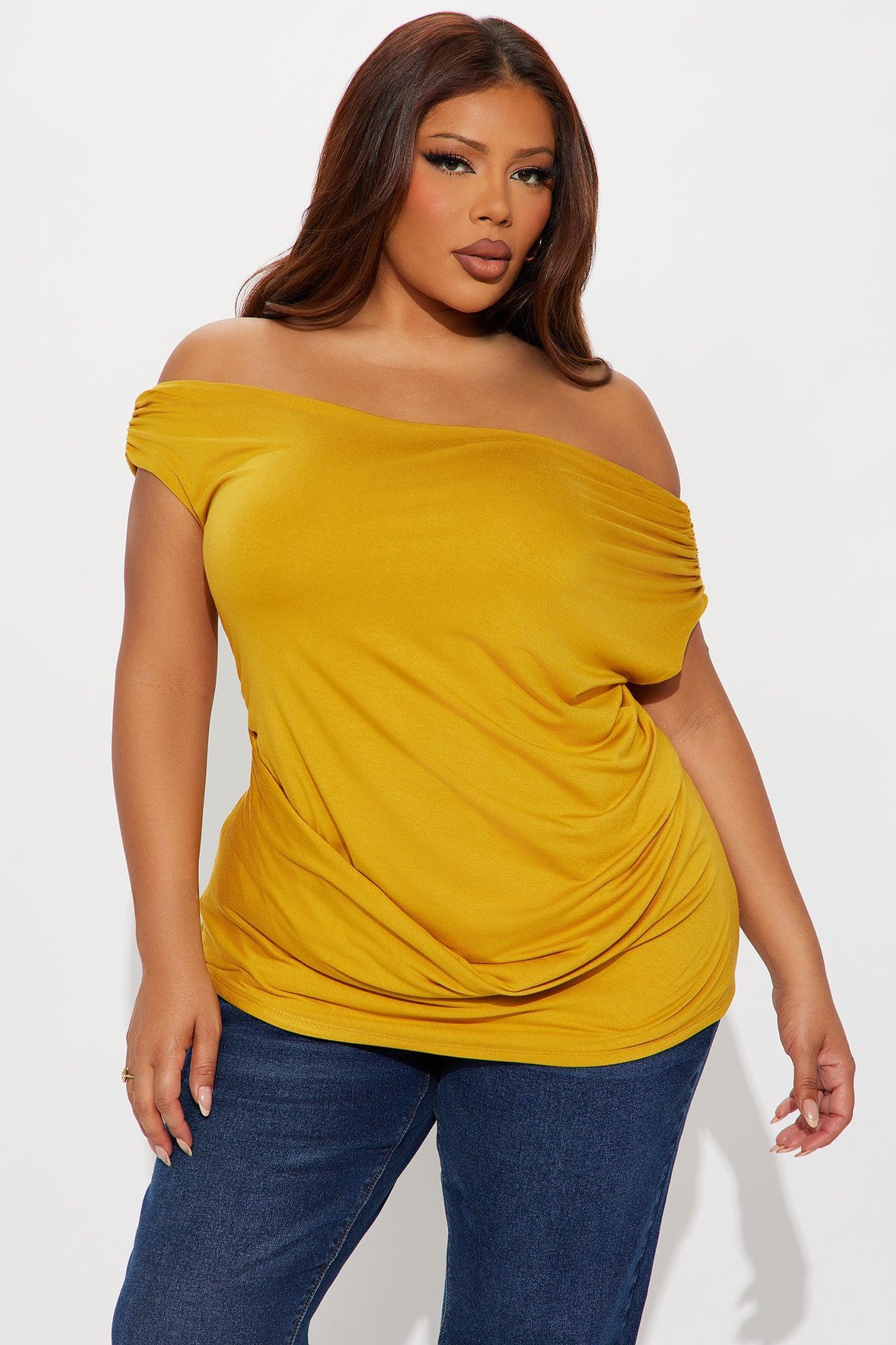 Embrace Her Double Lined Off Shoulder Top - Mustard Product Image