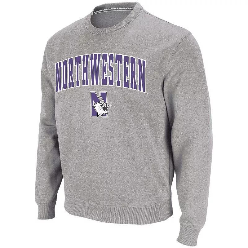 Men's Colosseum Heather Gray Northwestern Wildcats Arch & Logo Crew Neck Sweatshirt, Size: Large, Grey Product Image