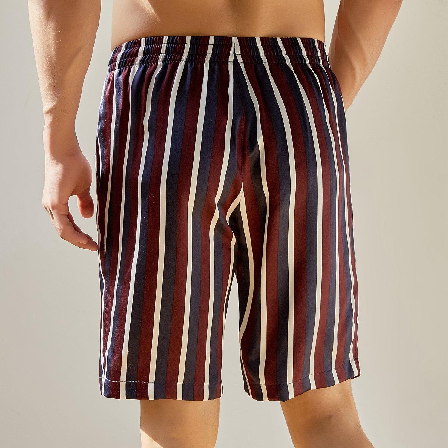 Pure Mulberry Silk Striped Men's Shorts | Mid Waist | 19 Momme Silk Charmeuse Product Image