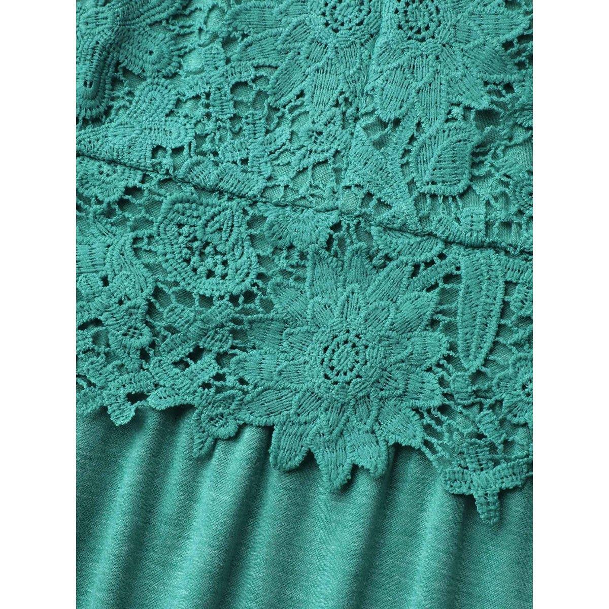 Plus Size Lace Cami Hi-Low Hem Peplum Top Women Emerald Elegant Gathered V-neck Everyday Tank Tops Camis BloomChic 22-24/3X Product Image