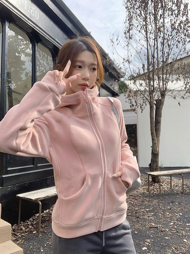 Plain Zip-Up Hoodie Product Image