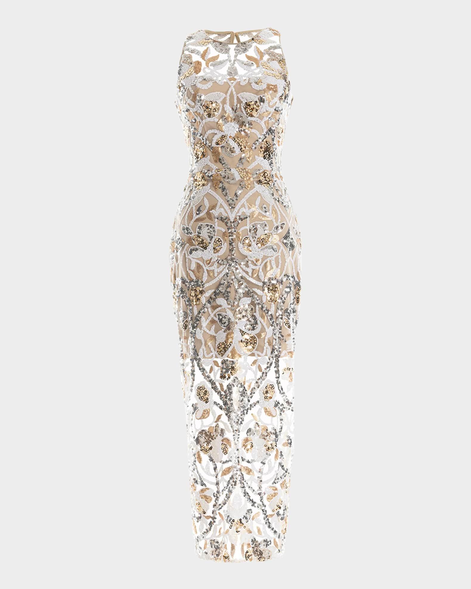 Helena Beaded Floral Applique Midi Dress Product Image