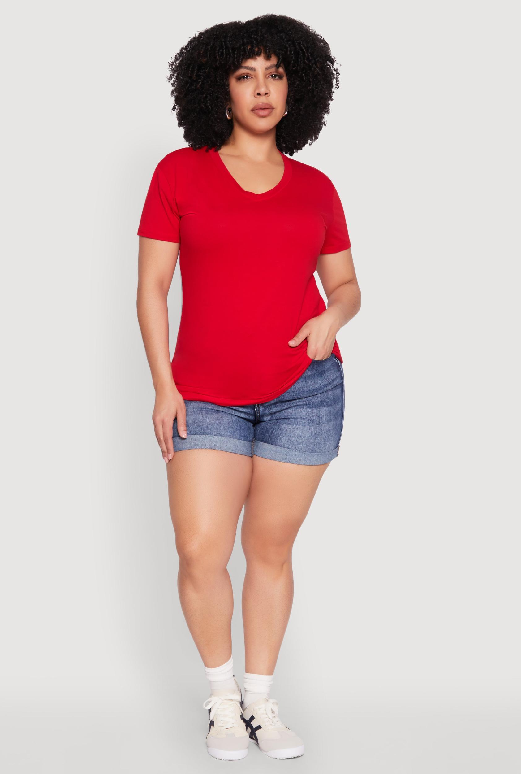 Womens Plus Size V Neck Short Sleeve Top Product Image
