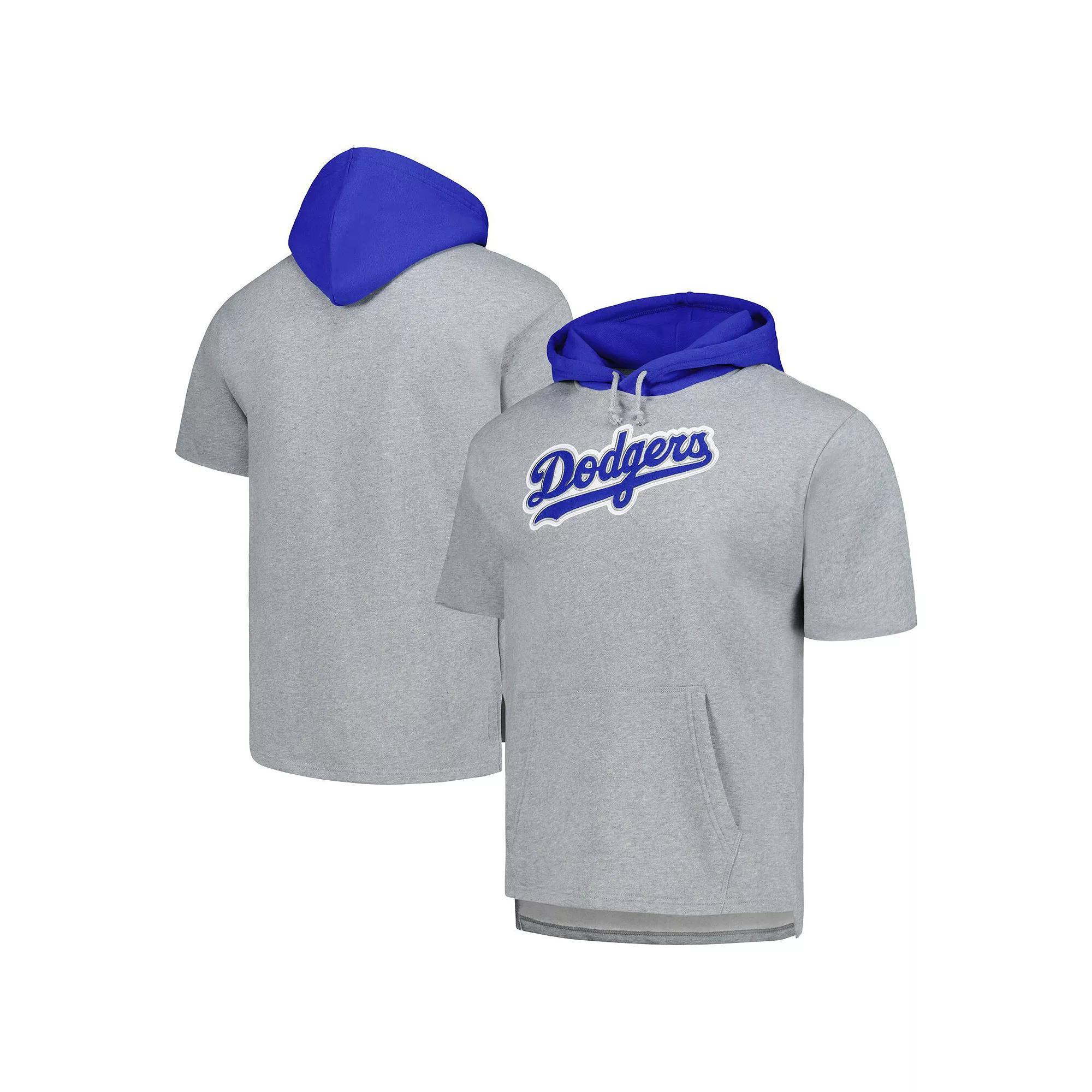 Men's Mitchell & Ness Heather Gray Los Angeles Dodgers Postgame Short Sleeve Pullover Hoodie, Size: Large, Grey Product Image