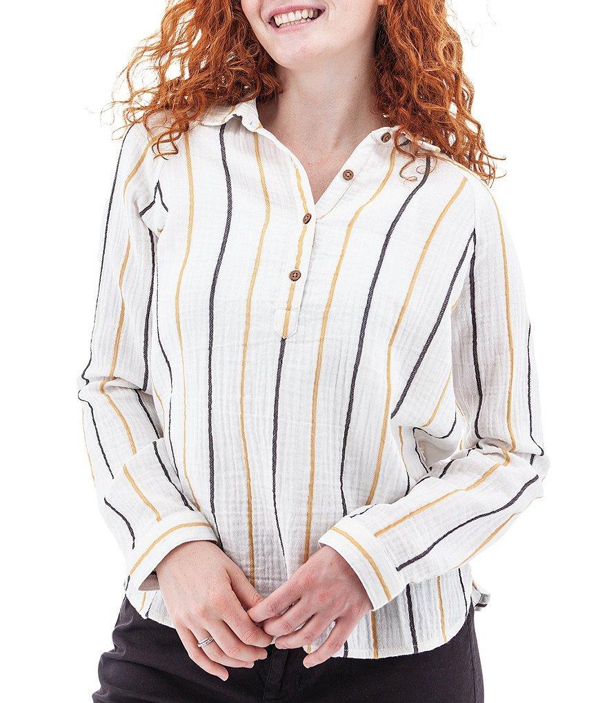 Aventura Kelford Woven Stripe Print Point Collar Long Raglan Sleeve Popover Top Product Image