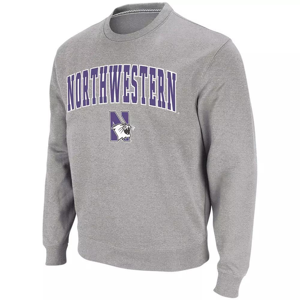 Men's Colosseum Heather Gray Northwestern Wildcats Arch & Logo Crew Neck Sweatshirt, Size: Large, Grey Product Image
