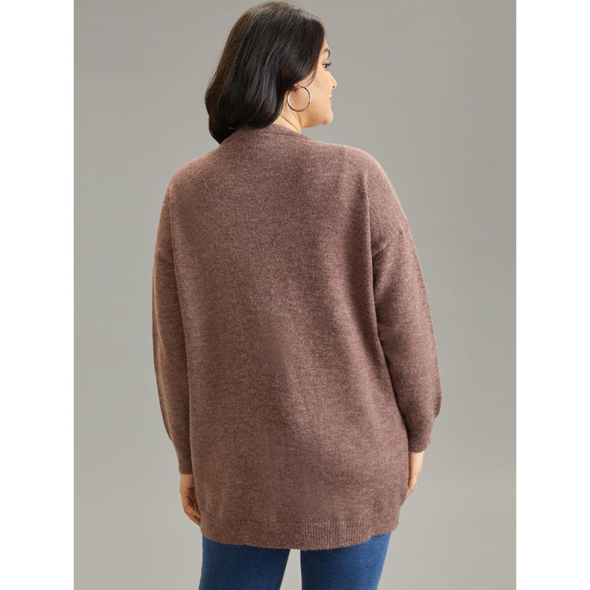 Plus Size Supersoft Essentials Heather Cable Knit Cardigan DarkBrown Women Casual Loose Long Sleeve Dailywear Cardigans BloomChic 30/6X Product Image