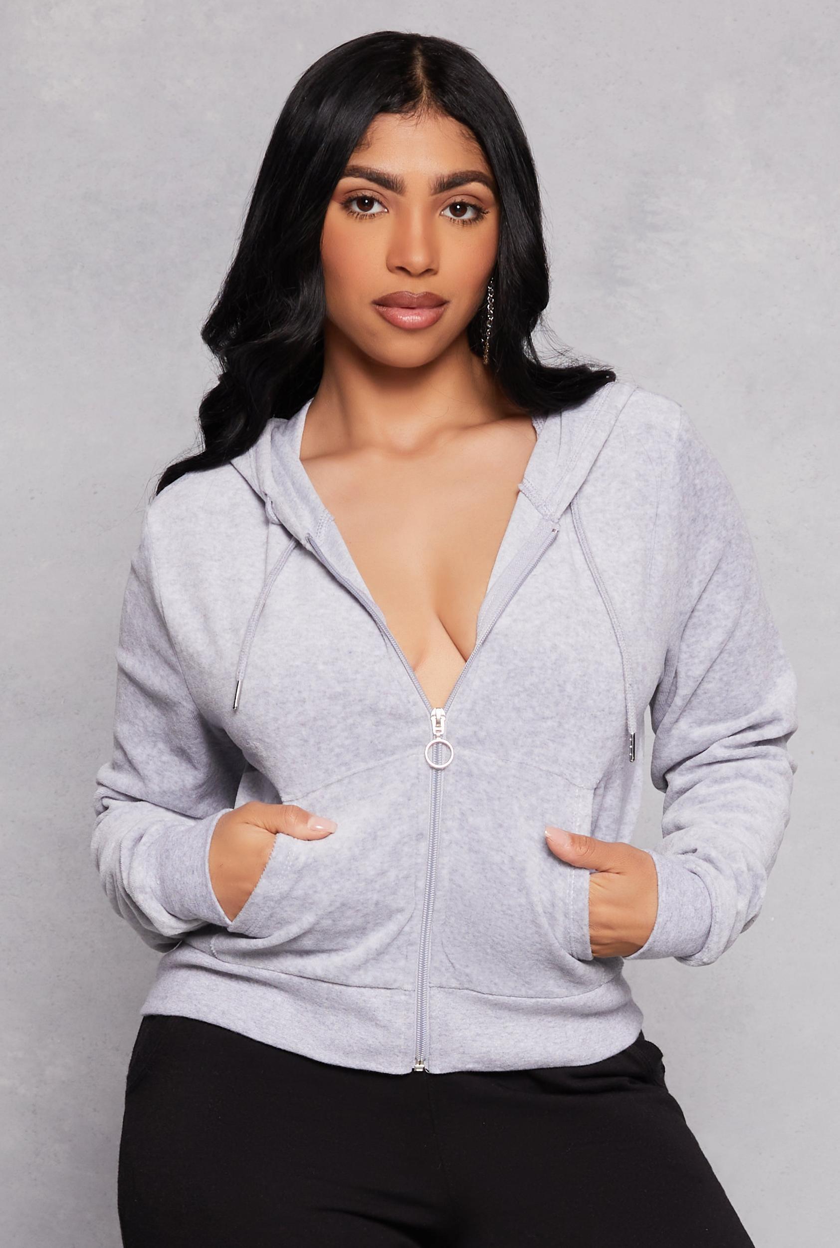 Womens Velour Basic Zip Front Hoodie Product Image