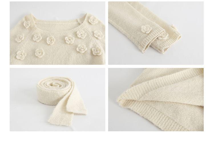One Shoulder Plain Crochet Floral Sweater Product Image