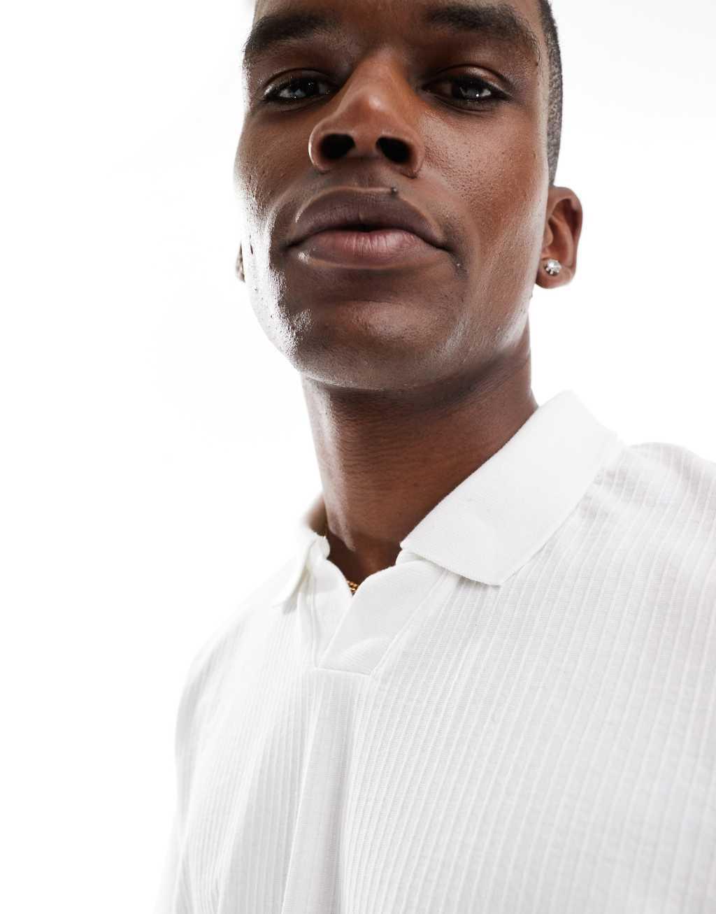 Jack & Jones plisse notch polo in white Product Image
