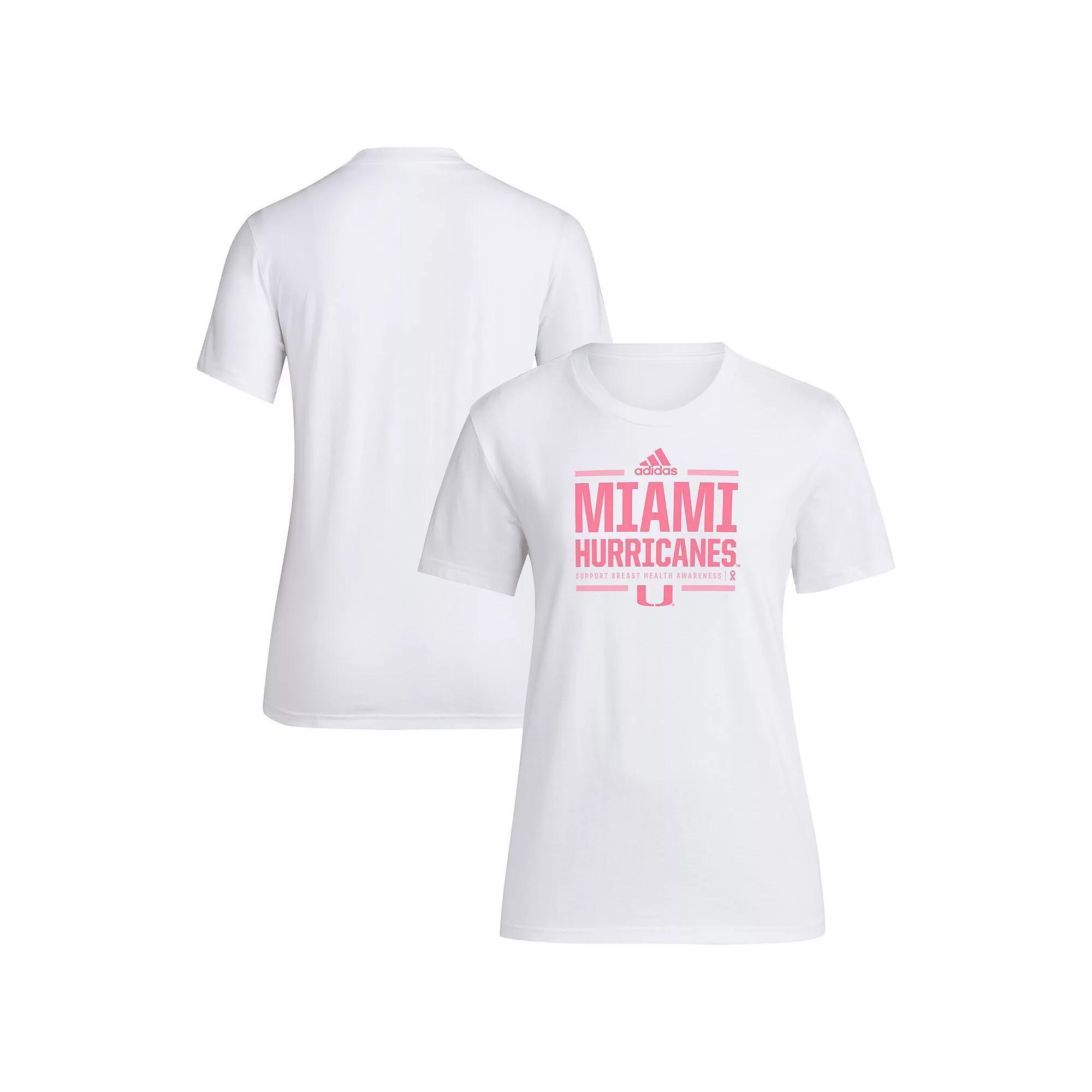 Womens adidas Miami Hurricanes 2024 Breast Cancer Awareness Pregame T-Shirt Product Image