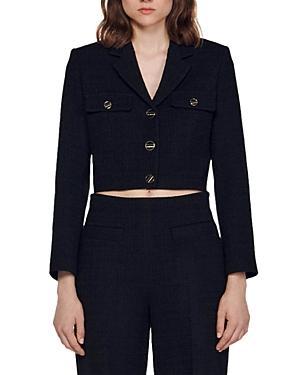 Womens Cropped Tweed Button-Up Jacket Product Image