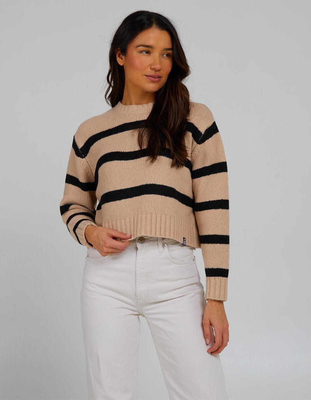 SALTY CREW Lighthouse Striped Womens Crewneck Sweater - NATURAL/BLACK Product Image