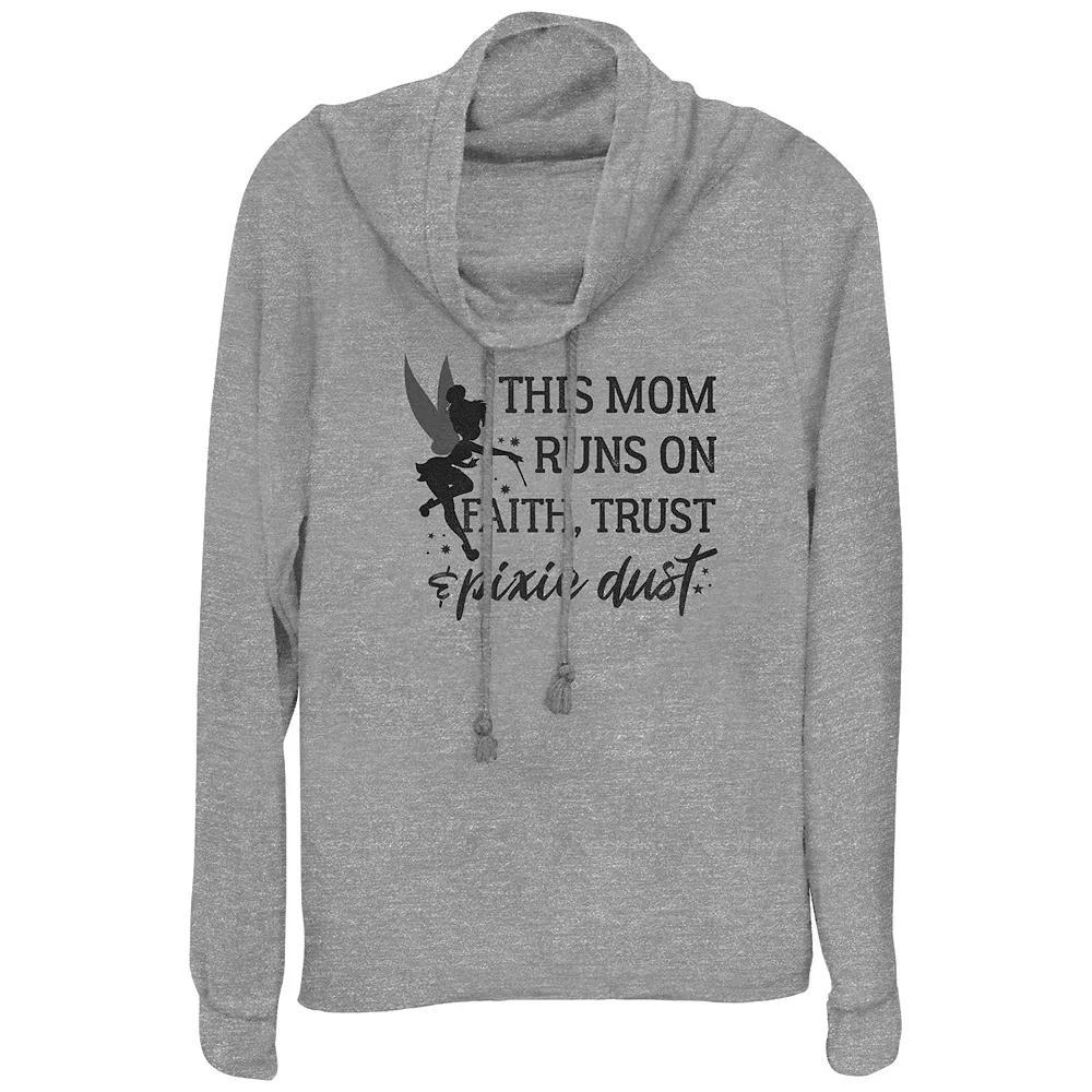 Disney's Tinker Bell This Mom Runs On Faith Trust And Pixie Dust Women's Cowlneck Graphic Lightweight Long Sleeve, Size: Small, Gray Grey Product Image