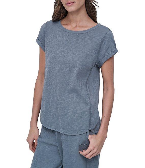 DKNY Sport by Donna Karan Knit Slub Jersey Crew Neck Short Rolled Sleeve T-Shirt Product Image