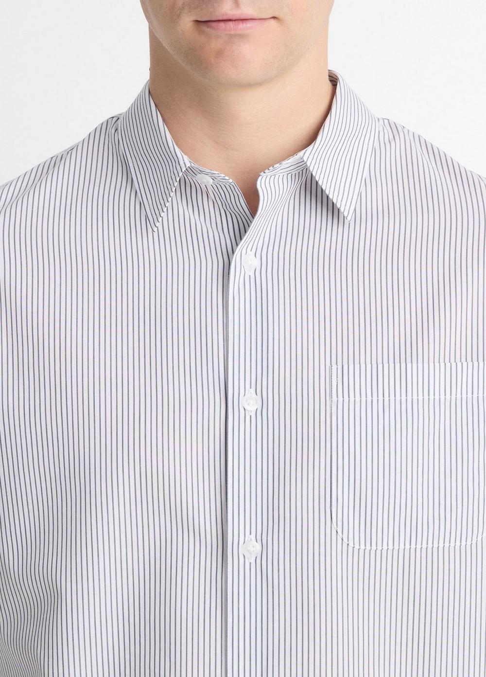 Mens Basin Stripe Cotton-Blend Long-Sleeve Shirt, Optic White/storm Cloud, Size XL Vince Product Image