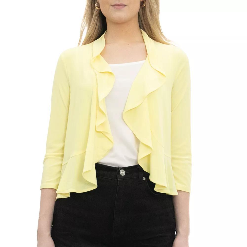 Women's Nina Leonard Chiffon-Back Ruffle Bolero, Size: Small, Yellow Zest Product Image