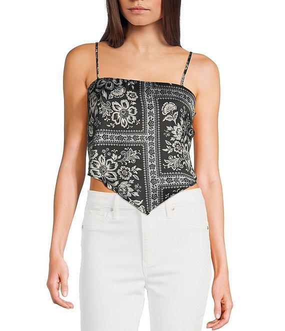 Honey & Sparkle Woven Printed Satin Spaghetti Strap Hanky Hem Top Product Image