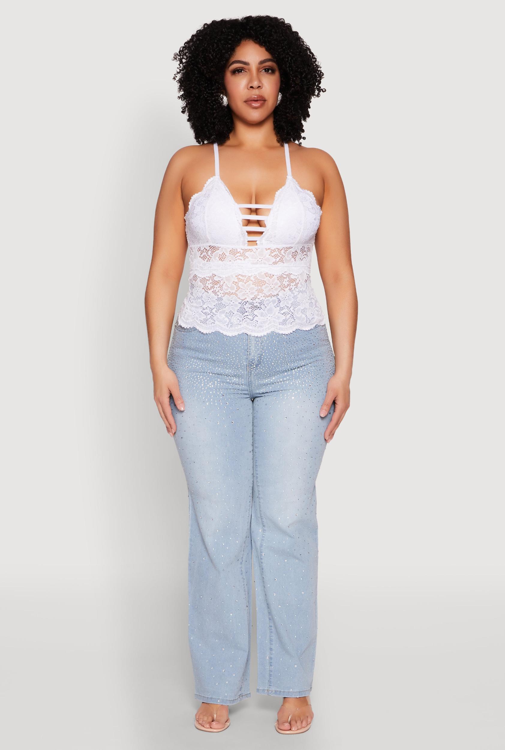 Womens Plus Size Floral Lace Caged Front Cami Product Image