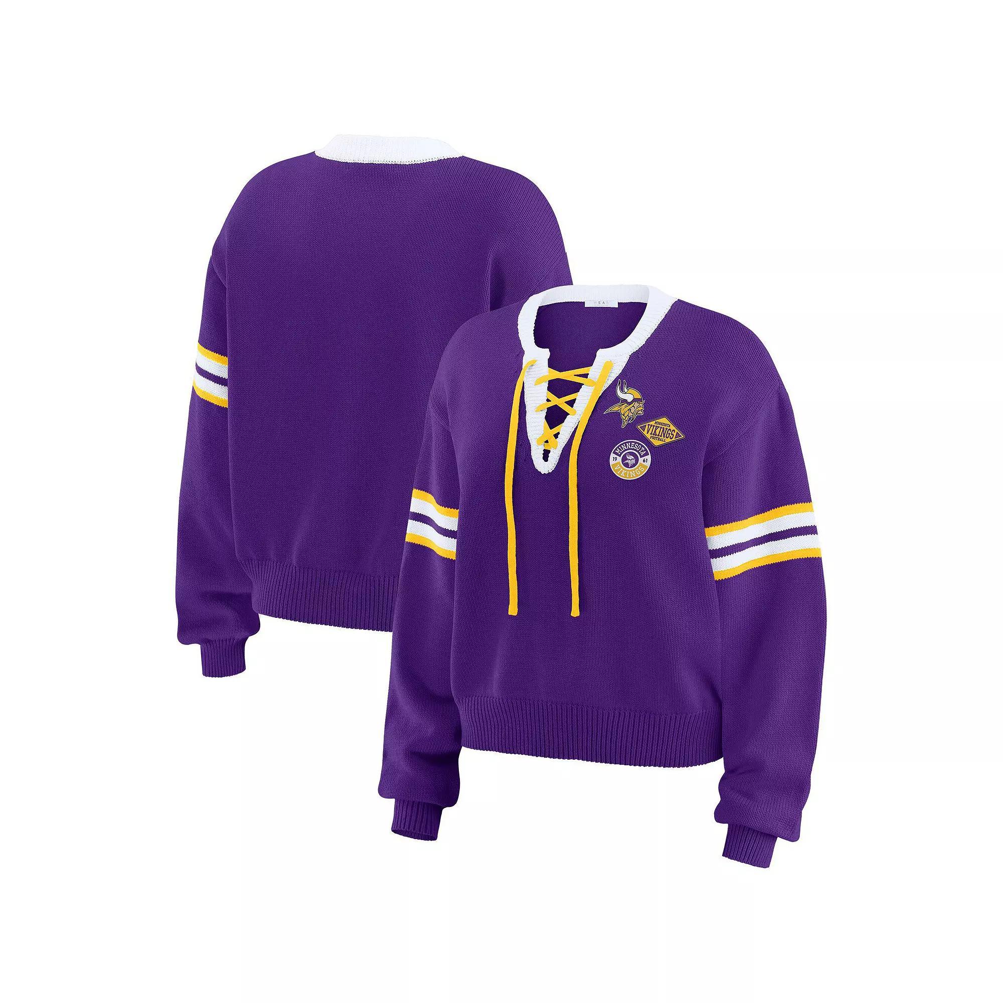 Women's WEAR by Erin Andrews Purple  Minnesota Vikings Lace-Up Sweater, Size: 2XL Product Image