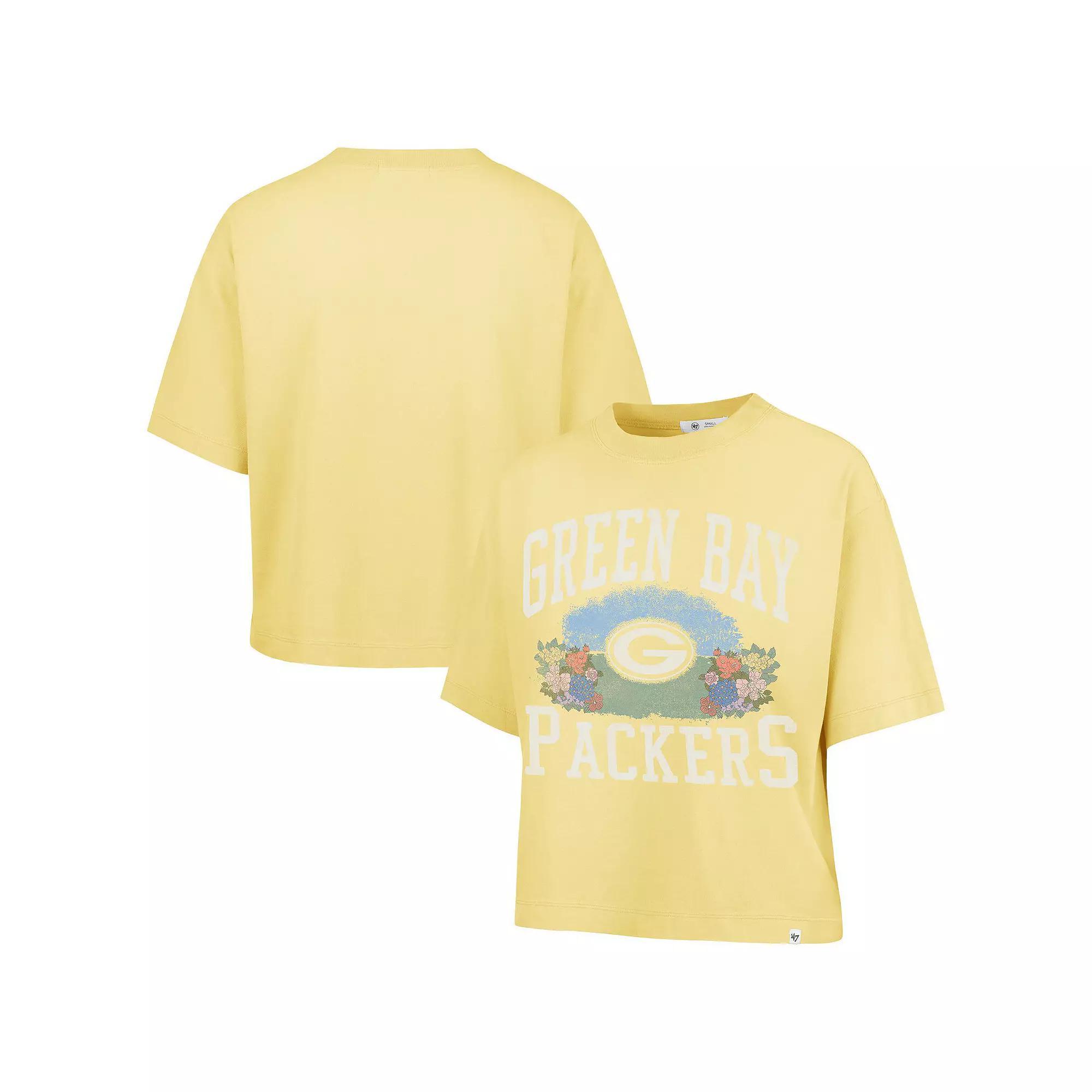 Women's '47  Yellow Green Bay Packers Florentina Montauk Cropped T-Shirt, Size: Medium Product Image