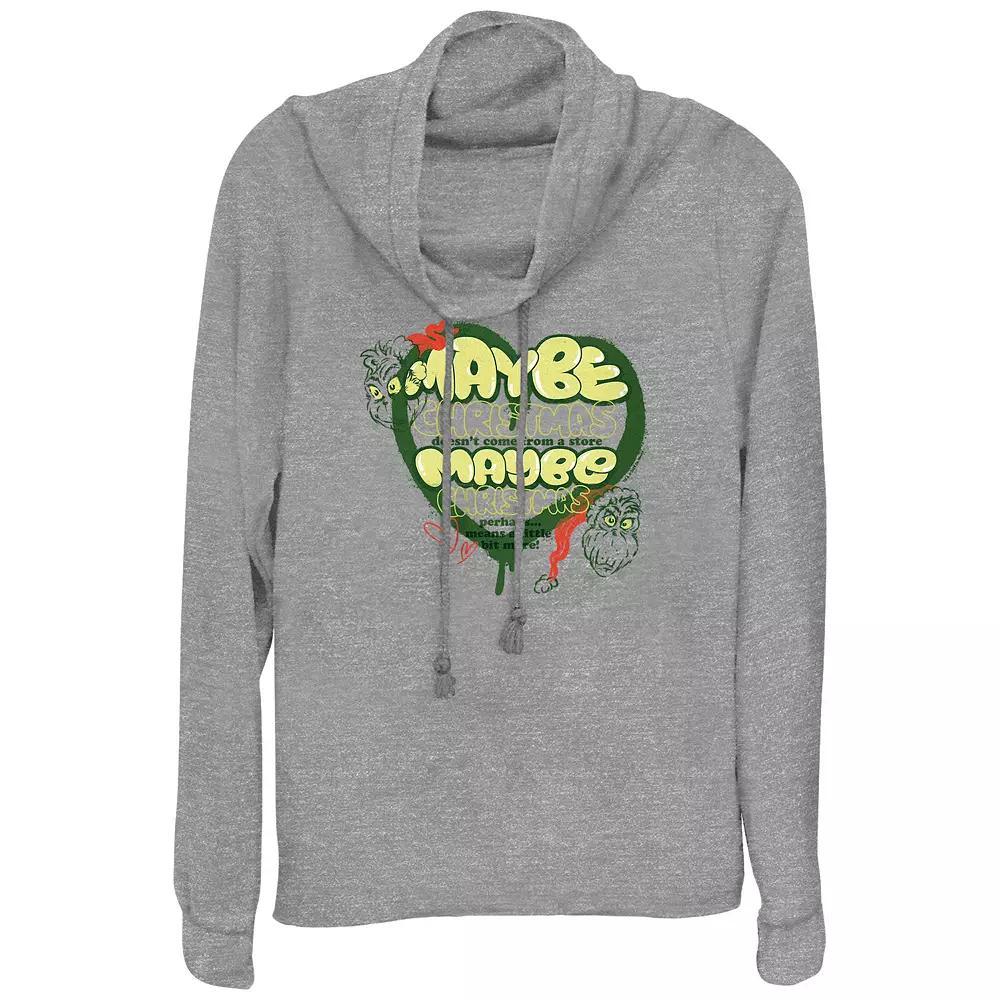 Women's Dr. Seuss Grinch Maybe Cowlneck Graphic Lightweight Long Sleeve, Size: XXL, Gray Grey Product Image