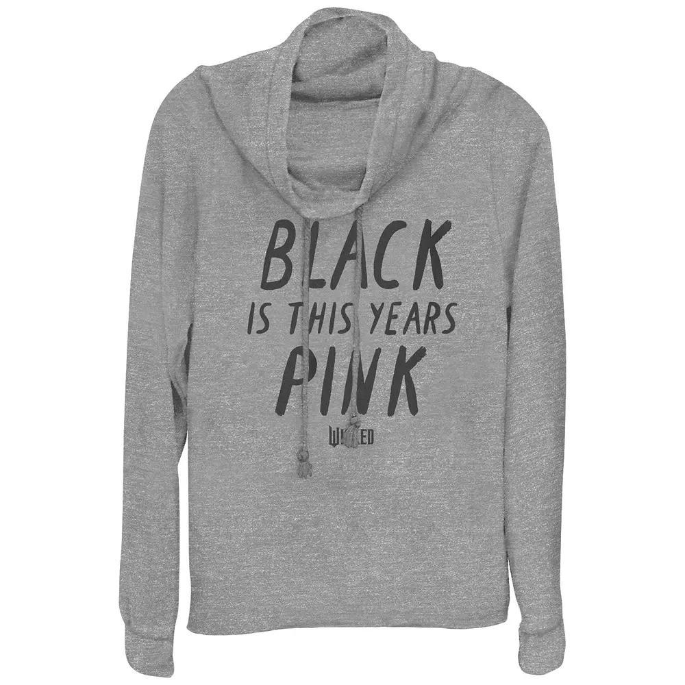 Womens Wicked Black Is This Years Pink Cowlneck Graphic Lightweight Long Sleeve Gray Grey Product Image