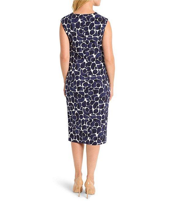 NIC + ZOE Geo Pebble Knit Boat Neck Sleeveless Side Ruche Dress Product Image