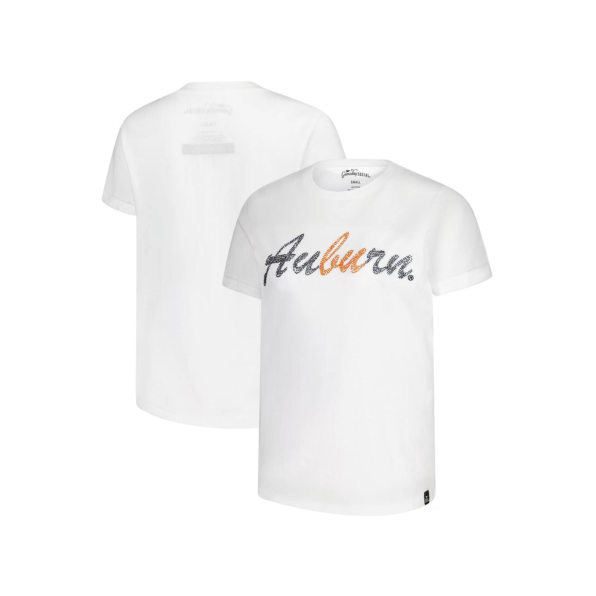 Women's White Auburn Tigers Hand Sewn Beaded Script T-Shirt, Size: Medium Product Image