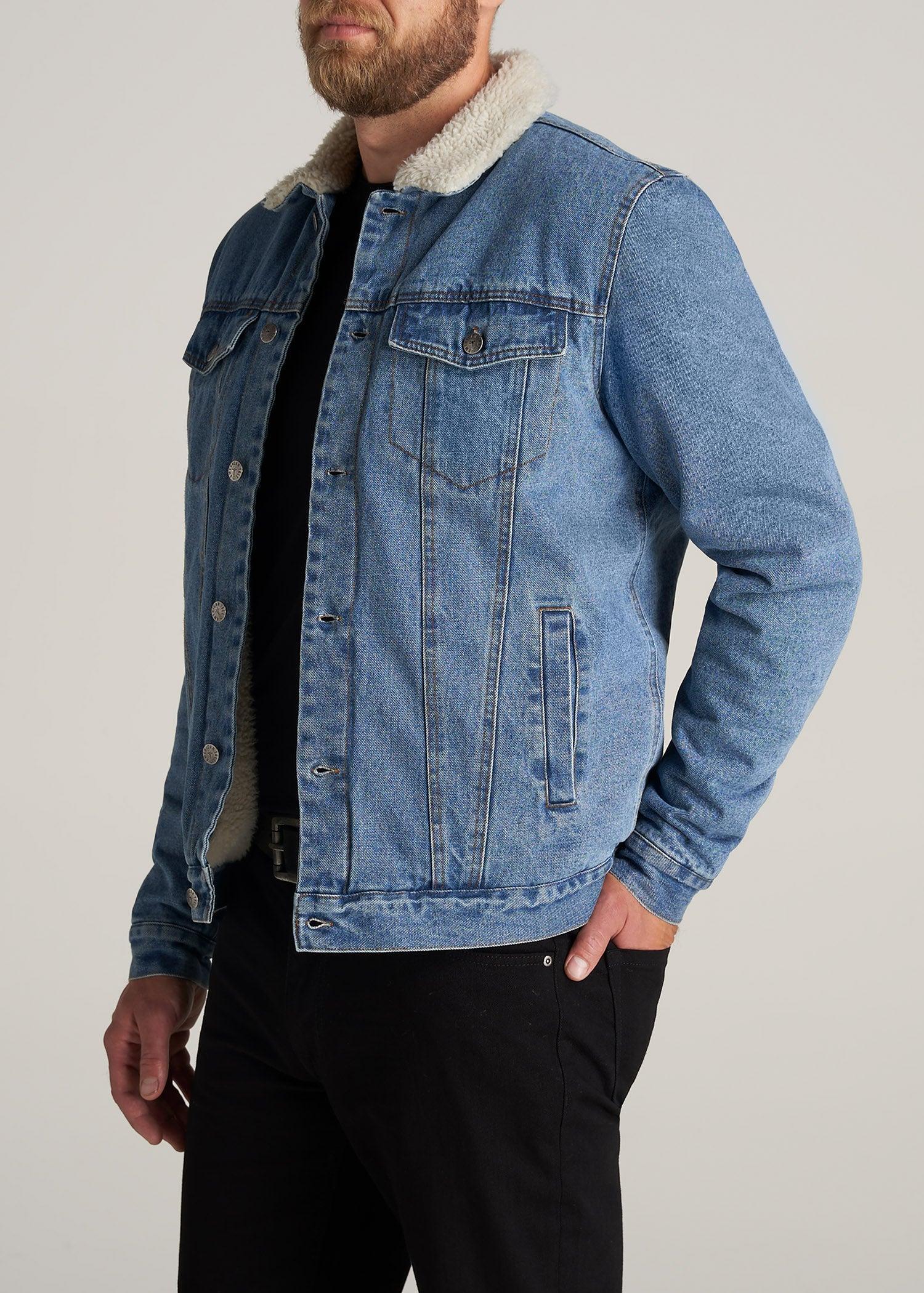 Denim Sherpa Tall Men's Jacket in Stonewash Blue Product Image