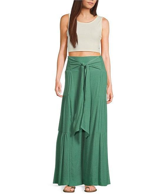 Double Zero Waist Tie Wide Leg Pants Product Image